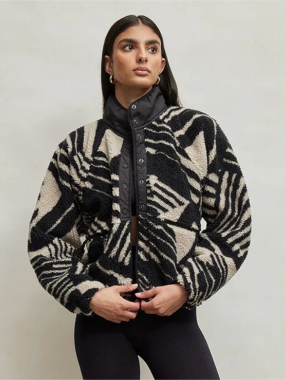 FP Movement Rocky Ridge Black & Cream Abstract Sherpa Fleece Jacket